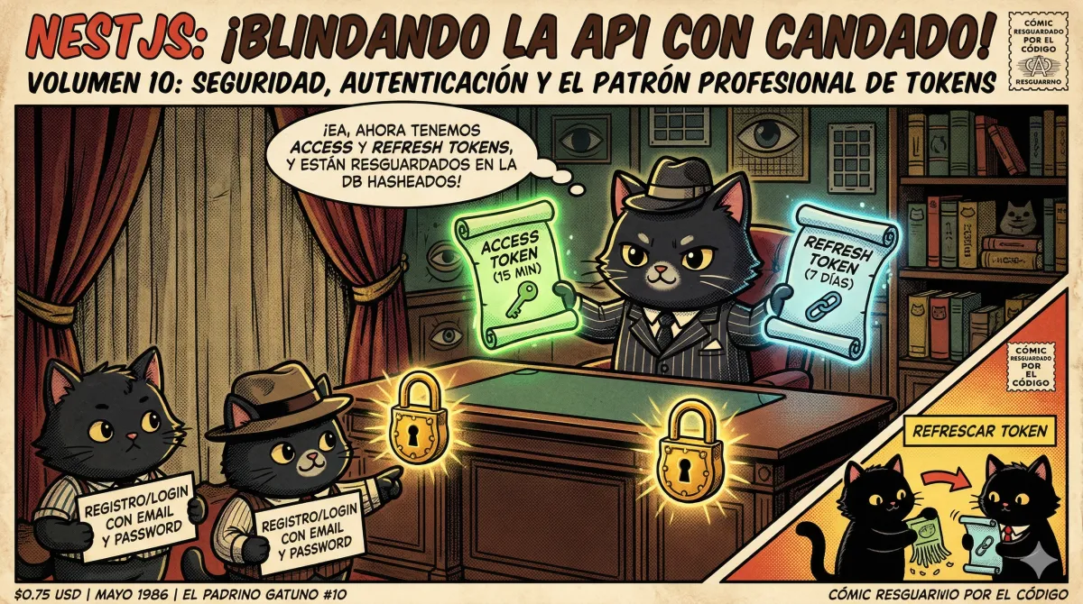 Candado digital sobre una API NestJS representando autenticación con JWT y Passport.