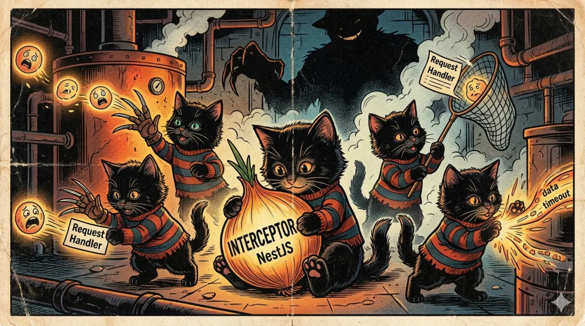 Diagrama de interceptors envolviendo el handler en NestJS como capas de cebolla.