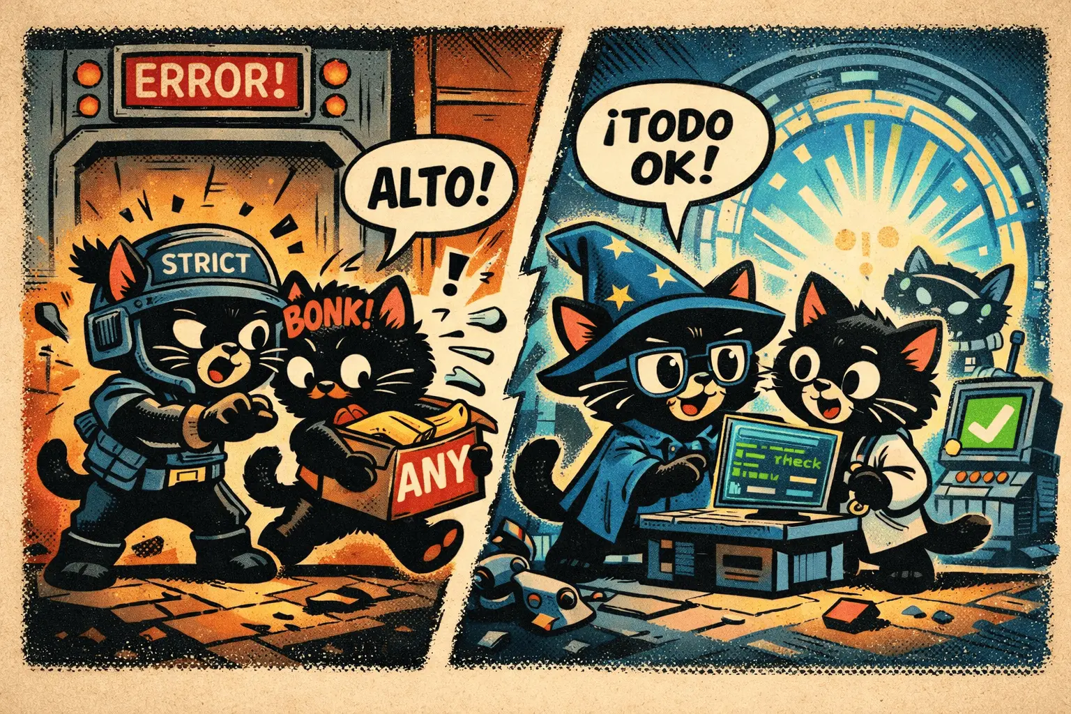 Logo de TypeScript sobre fondo azul con código.