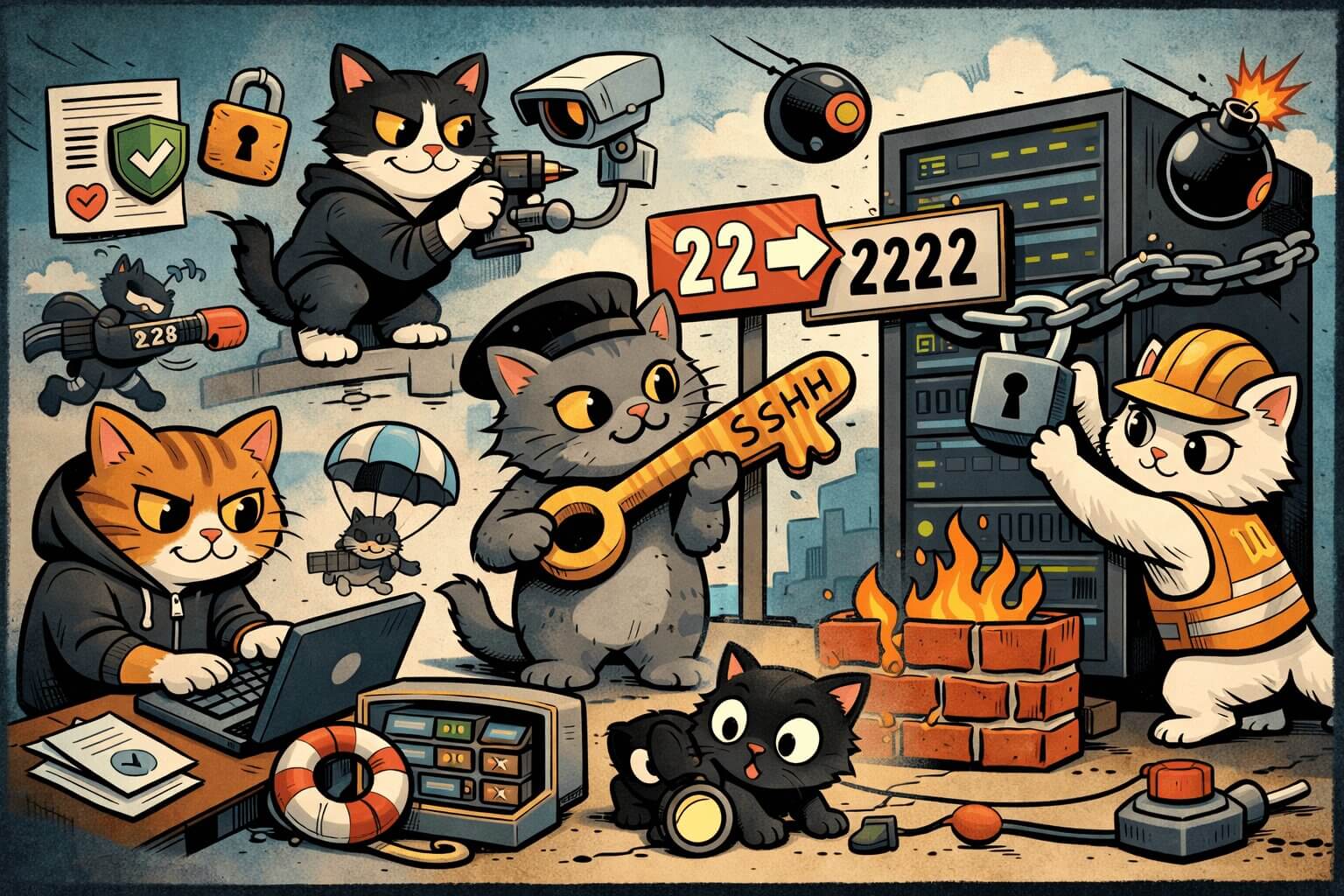 Terminal de Linux mostrando comandos de seguridad en un servidor.